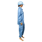 औद्योगिक वर्कवियर के लिए नीला 5 मिमी स्ट्राइप पॉलिएस्टर लिंट फ्री ईएसडी सूट