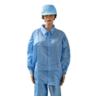 औद्योगिक वर्कवियर के लिए नीला 5 मिमी स्ट्राइप पॉलिएस्टर लिंट फ्री ईएसडी सूट